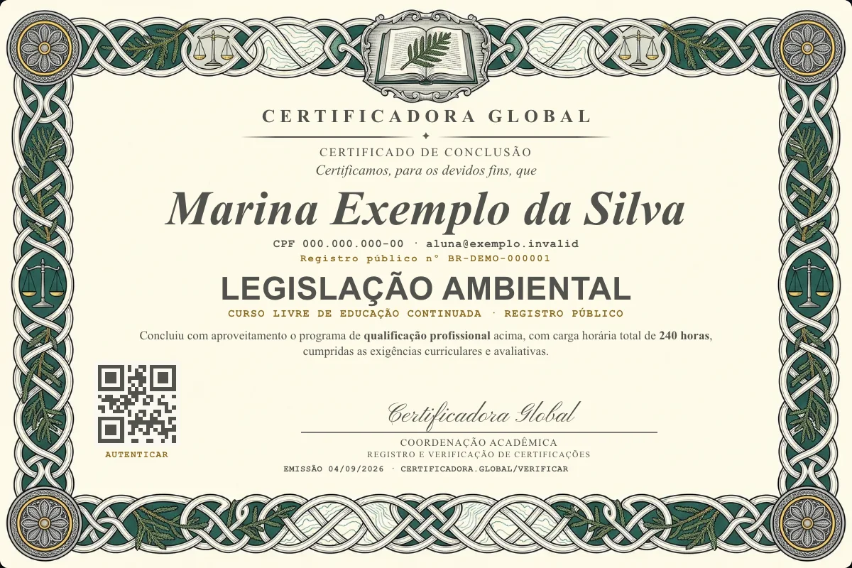 Capa do curso Legislação Ambiental