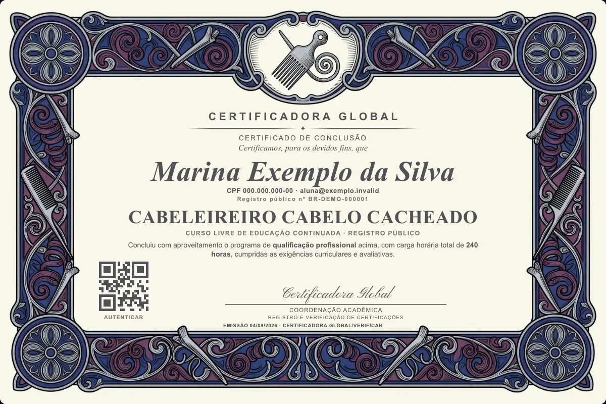 Capa do curso Cabeleireiro Cabelo Cacheado