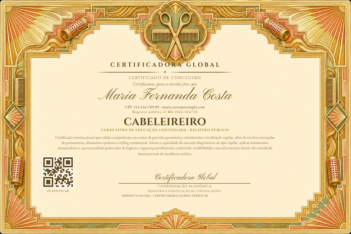 Certificado real do curso Cabeleireiro