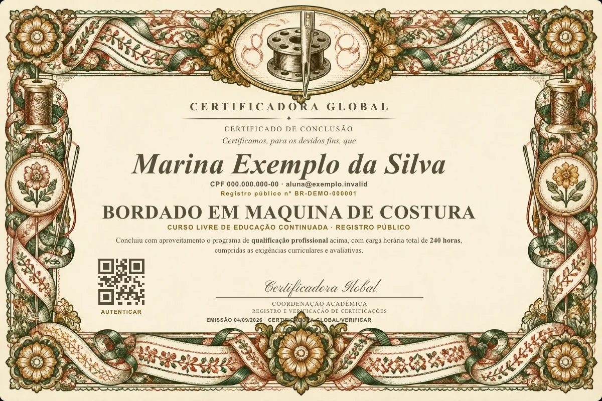 Capa do curso Bordado em Maquina de Costura