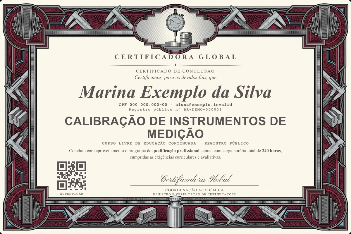 Capa do curso Calibração de Instrumentos de Medição