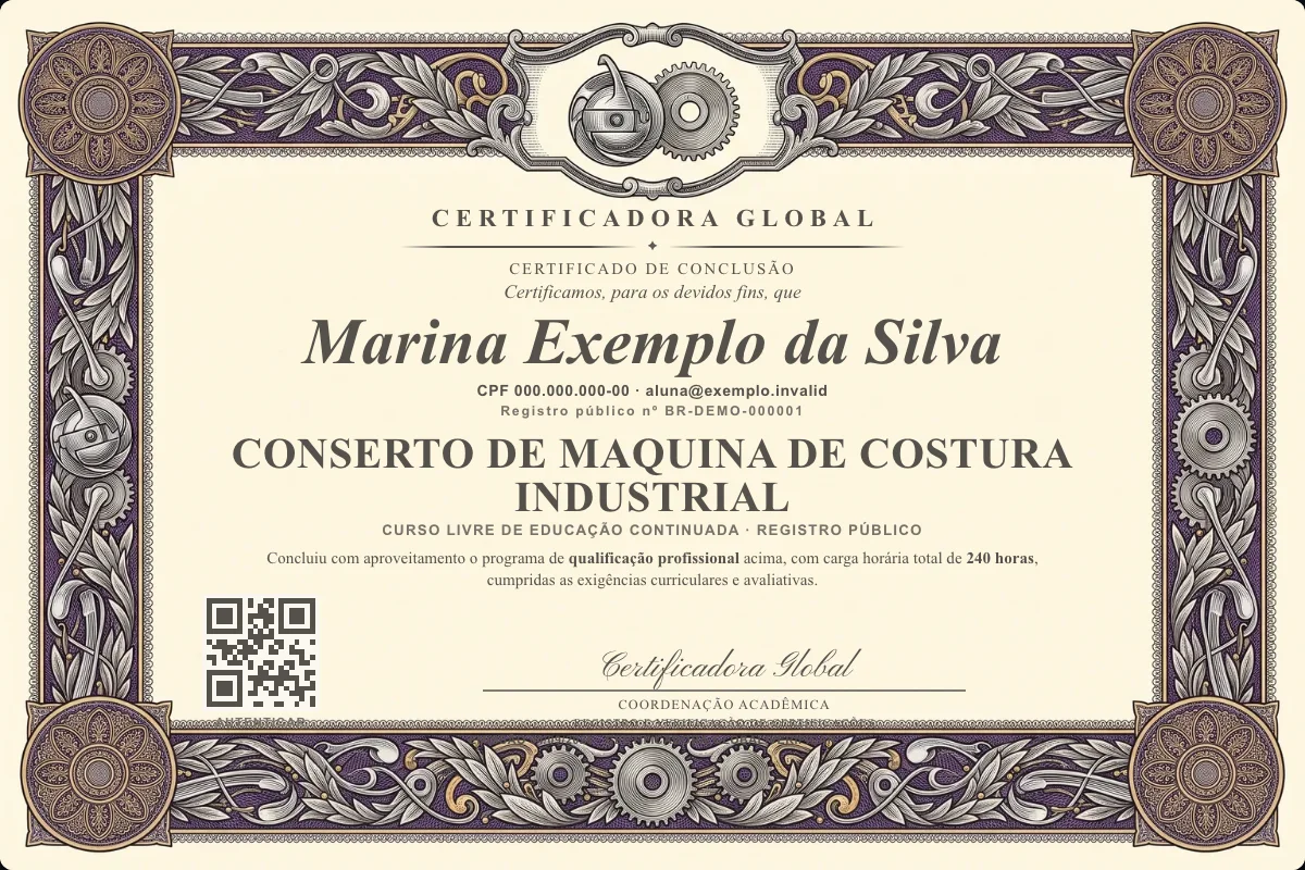 Capa do curso Conserto de Maquina de Costura Industrial