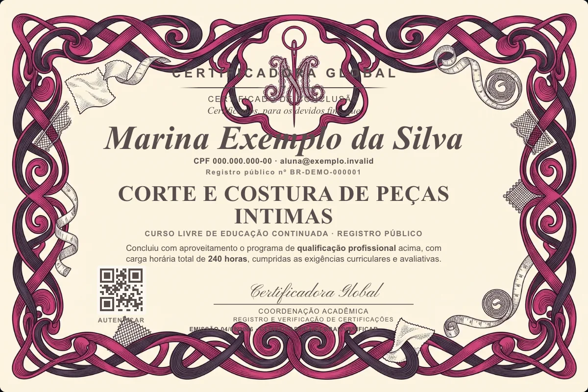 Capa do curso Corte e Costura de Peças Intimas