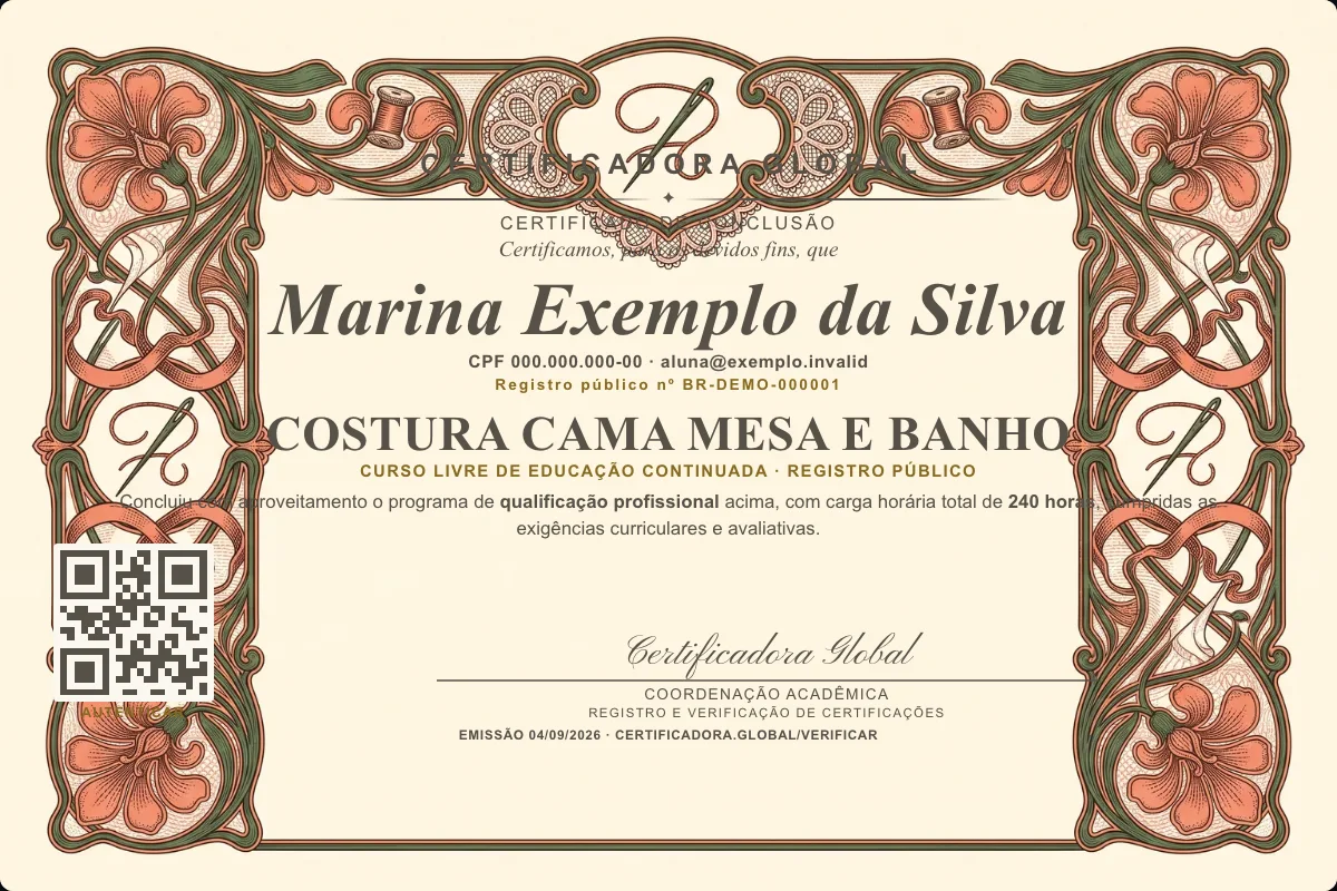 Capa do curso Costura Cama Mesa e Banho