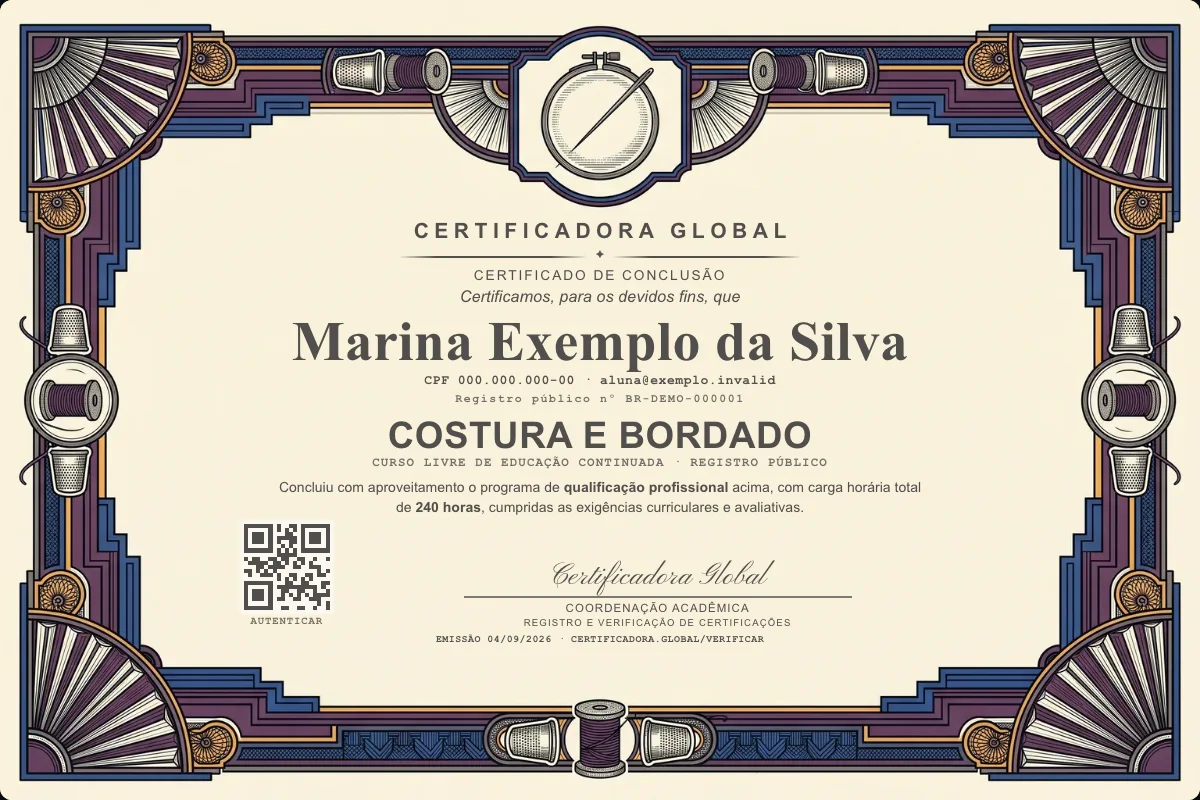 Capa do curso Costura e Bordado