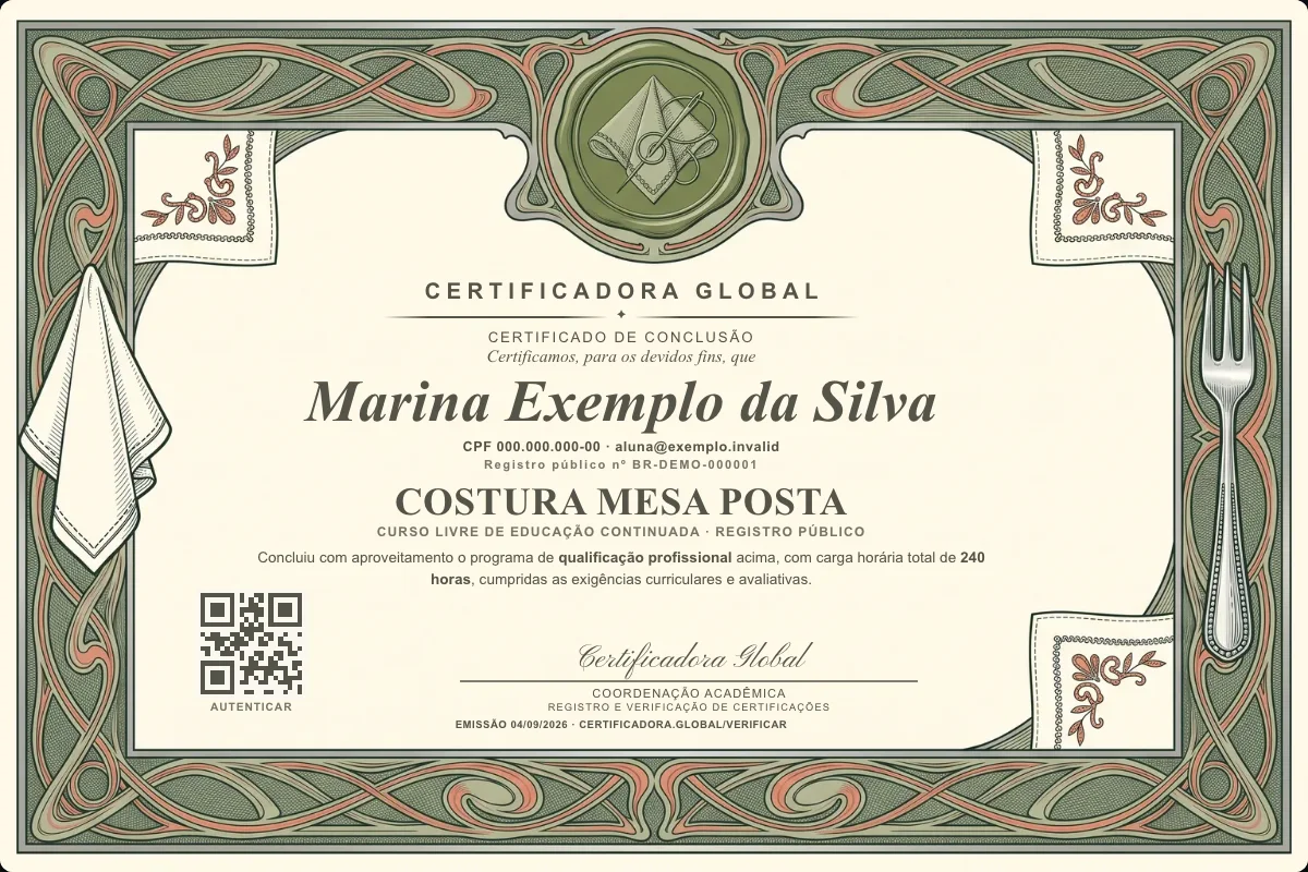 Capa do curso Costura Mesa Posta