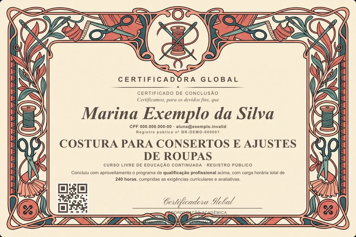 Capa do curso Costura para Consertos e Ajustes de Roupas