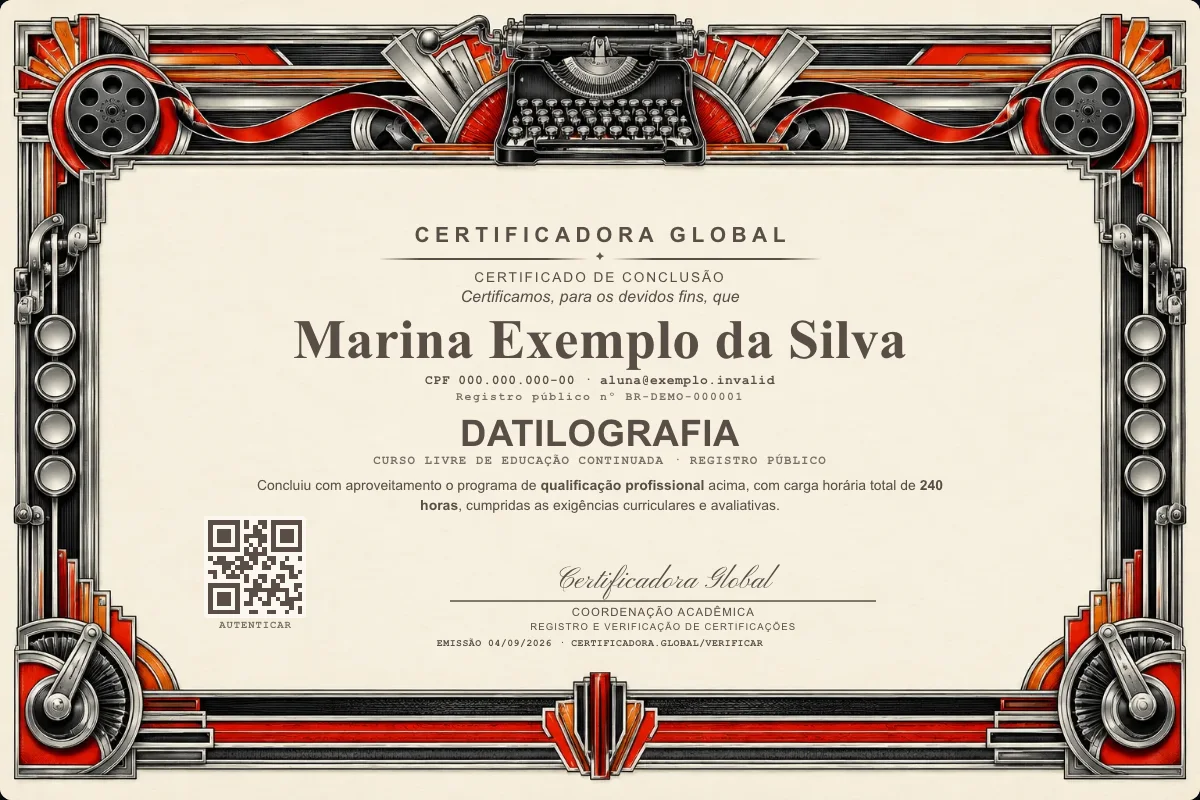 Capa do curso Datilografia