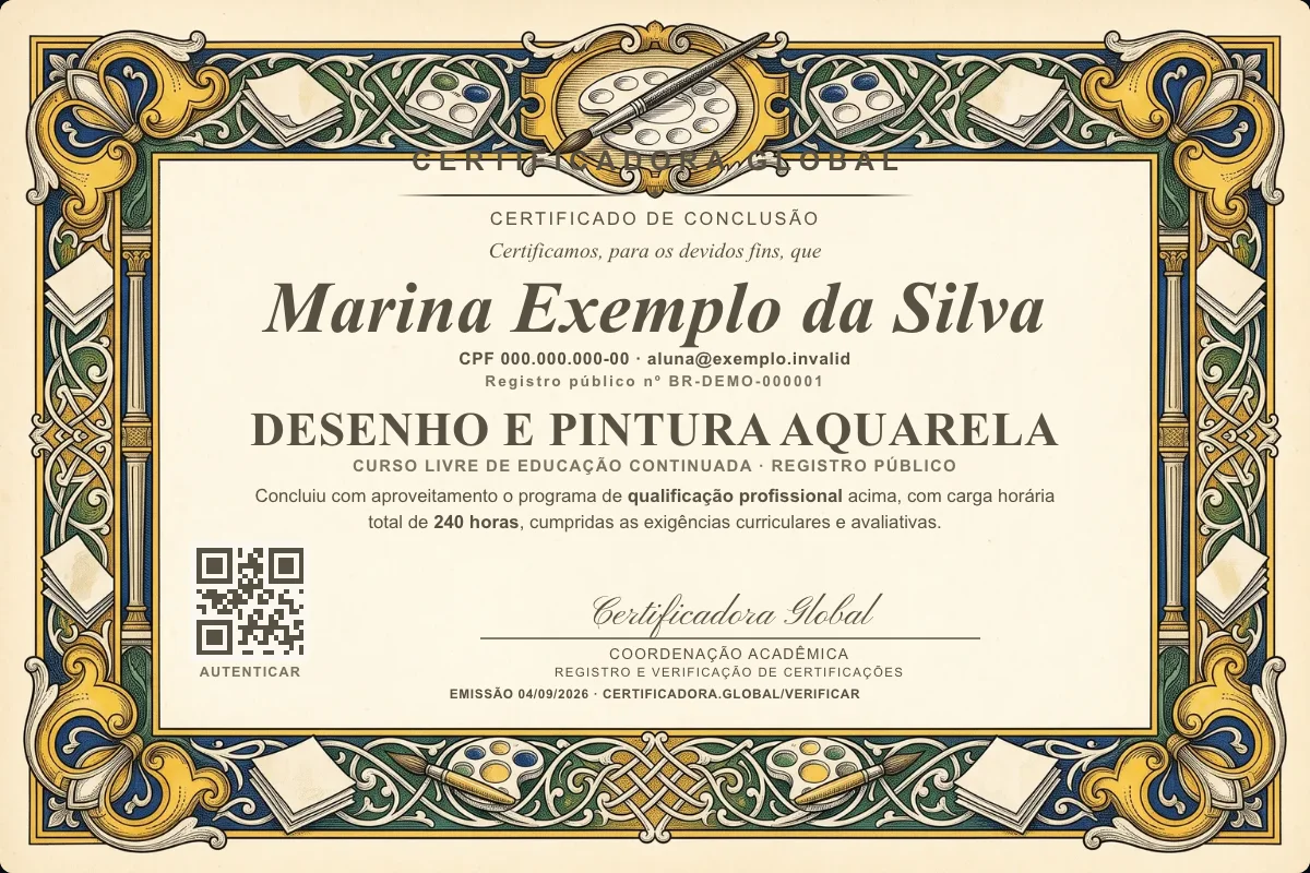 Capa do curso Desenho e Pintura Aquarela