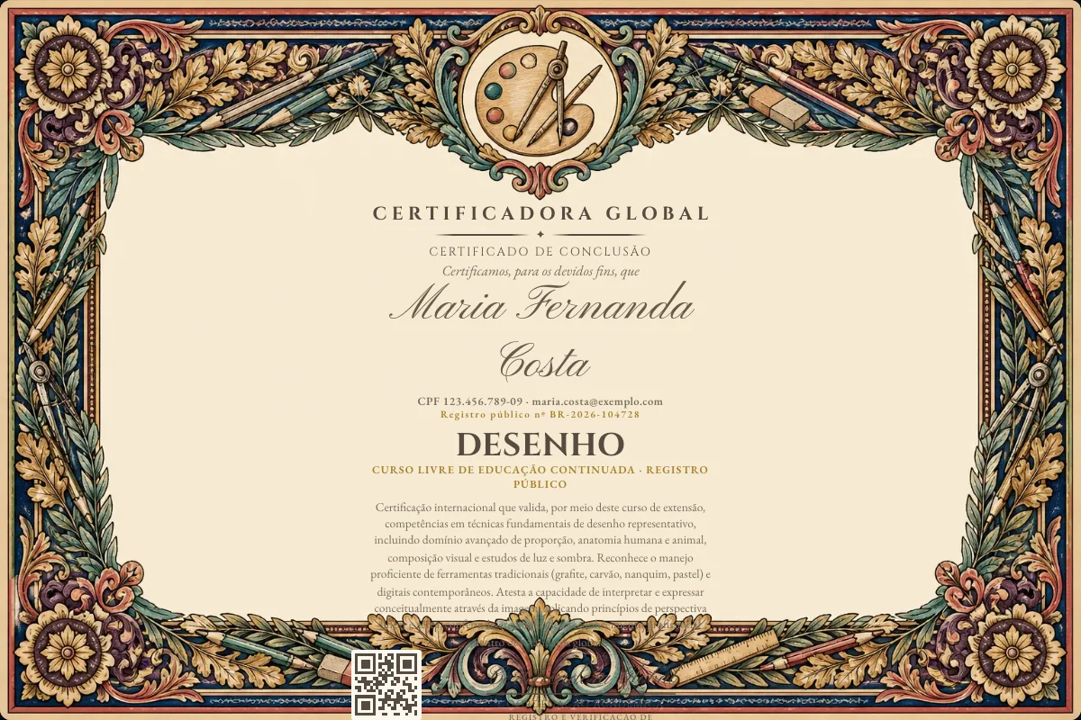 Certificado real do curso Desenho