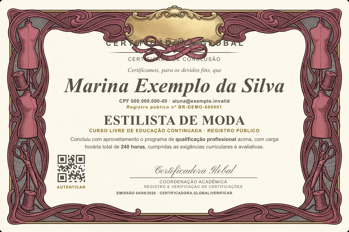 Capa do curso Estilista de Moda