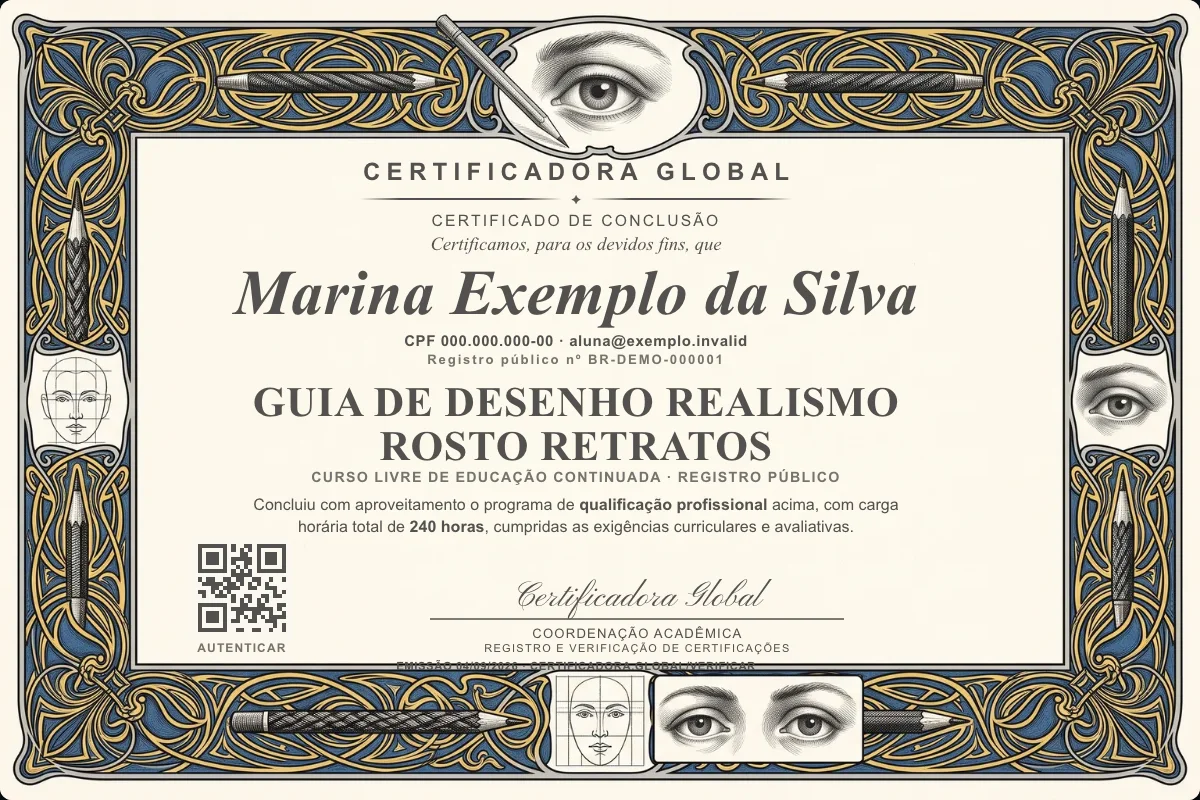 Capa do curso Guia de Desenho Realismo Rosto Retratos