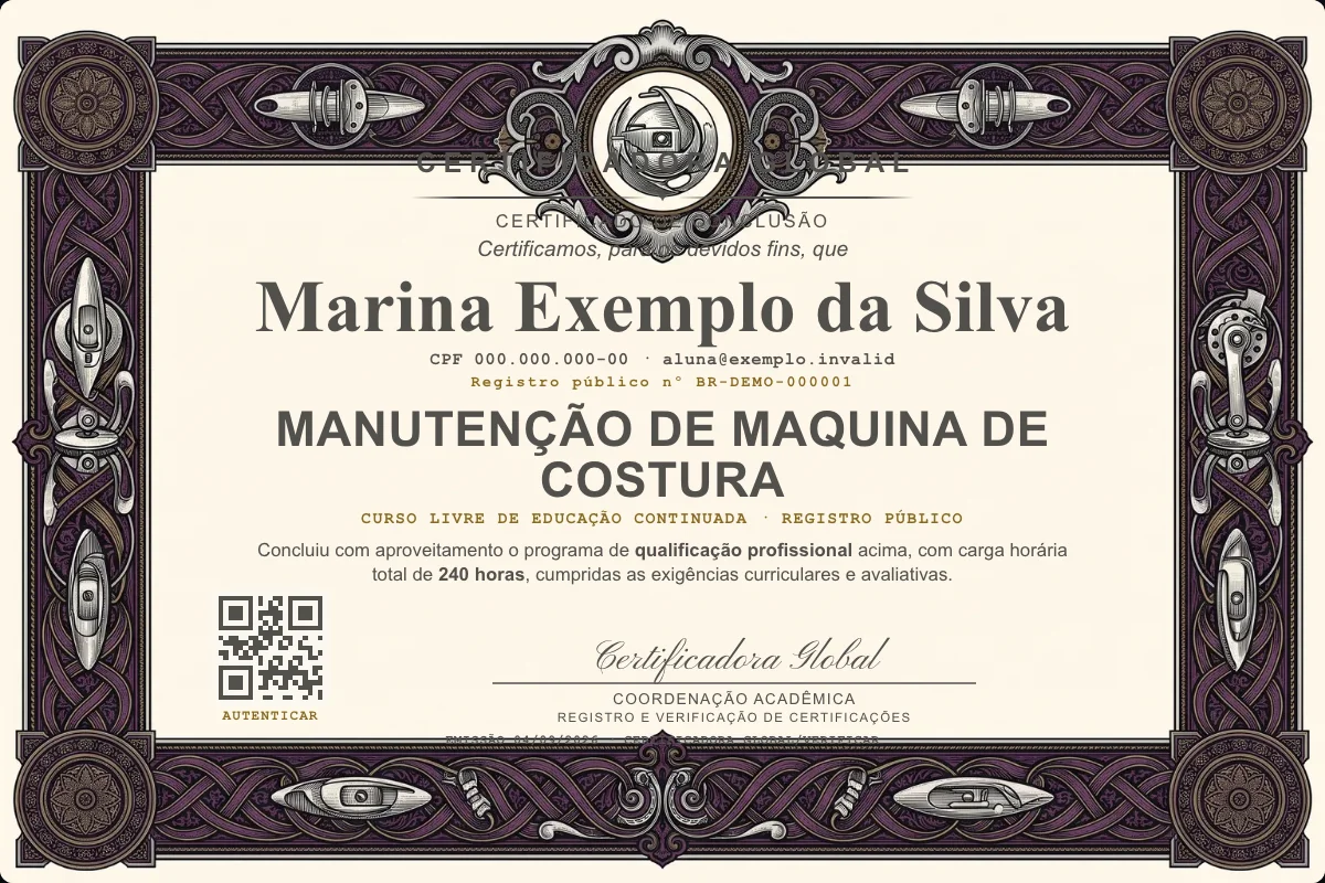 Capa do curso Manutenção de Maquina de Costura