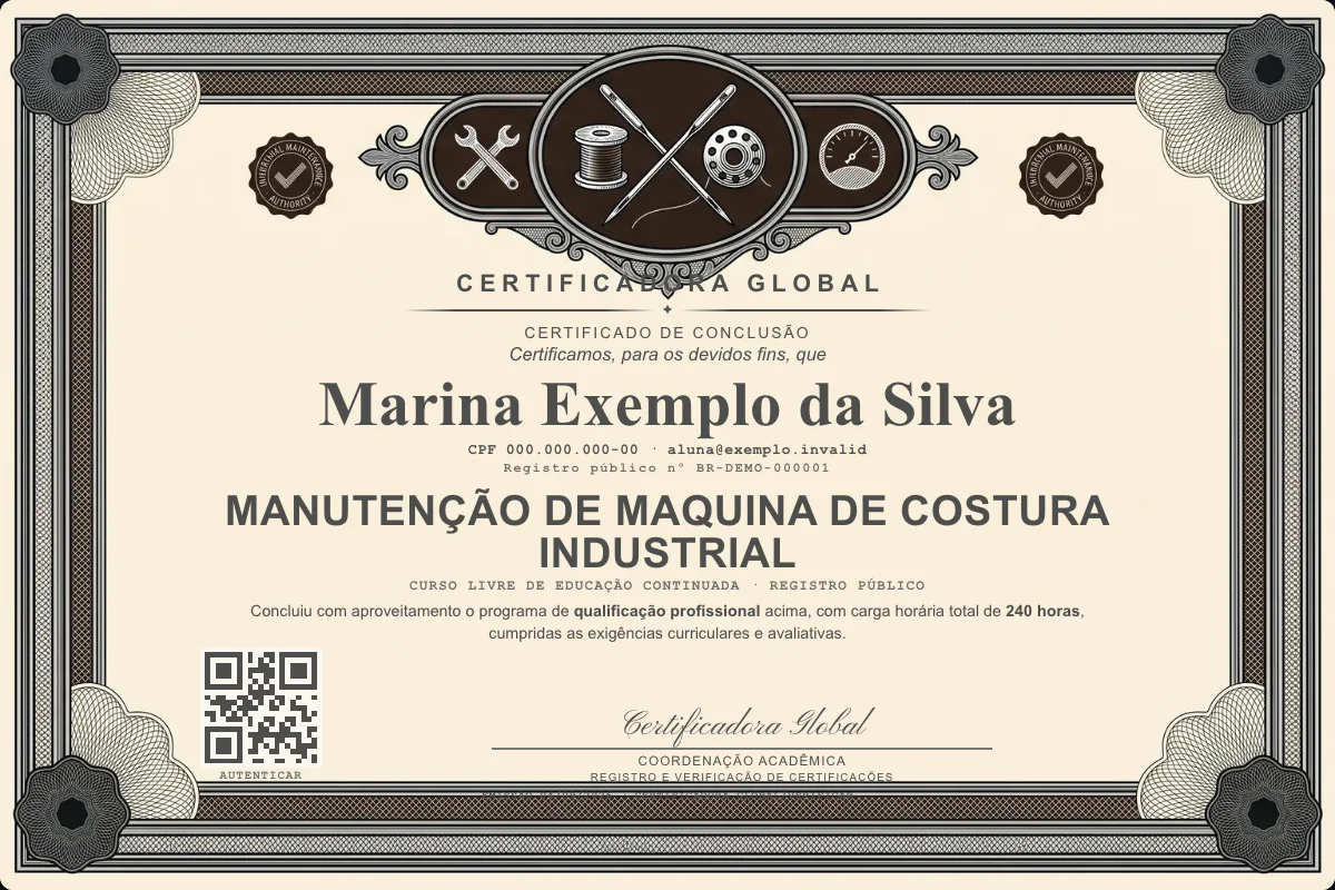 Capa do curso Manutenção de Maquina de Costura Industrial