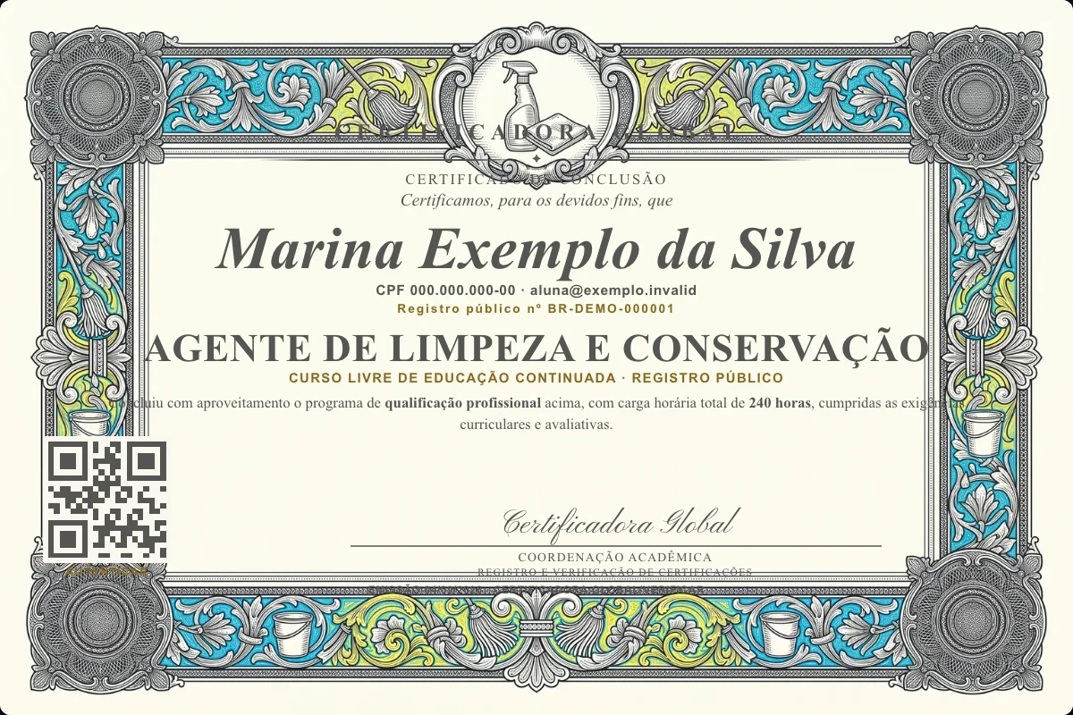 Capa do curso Agente de Limpeza e Conservação