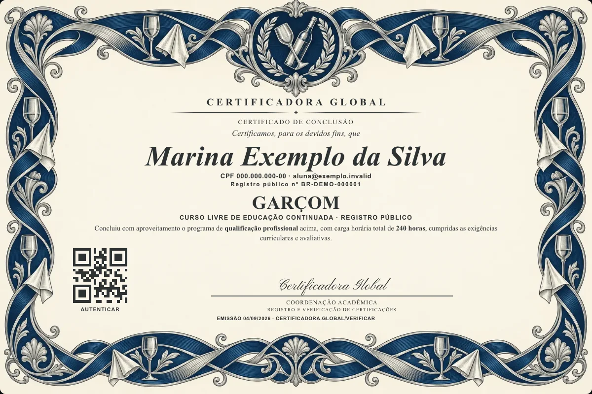 Capa do curso Garçom