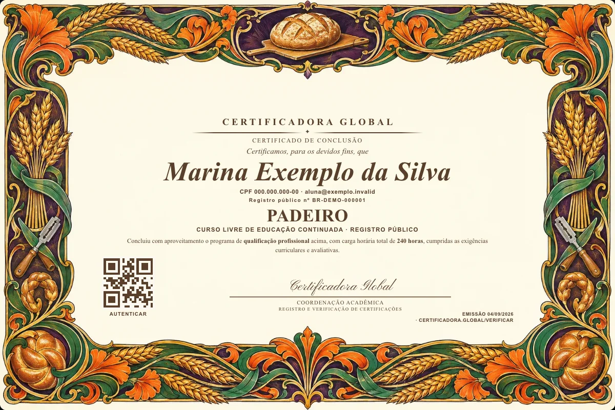 Capa do curso Padeiro