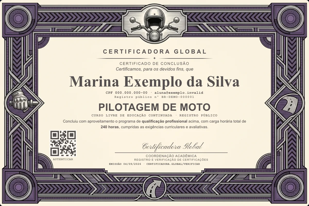 Capa do curso Pilotagem de Moto