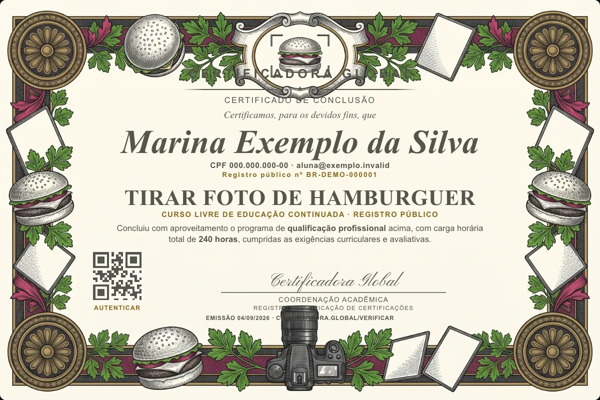 Capa do curso Tirar Foto de Hamburguer