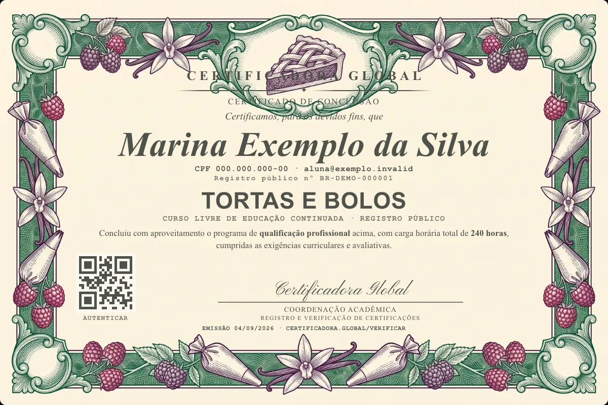 Capa do curso Tortas e Bolos