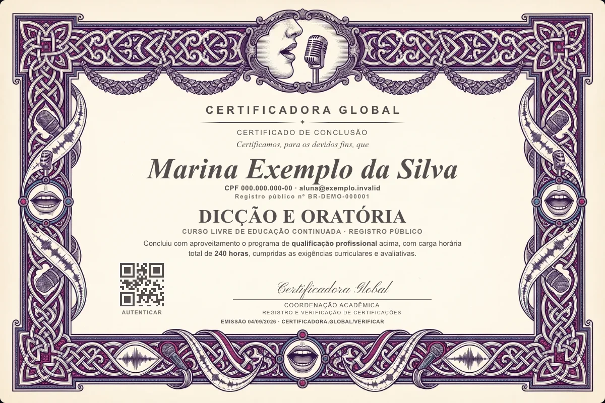 Capa do curso Dicção e Oratória