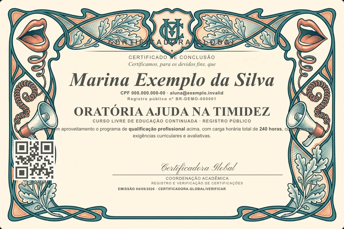 Capa do curso Oratória Ajuda na Timidez