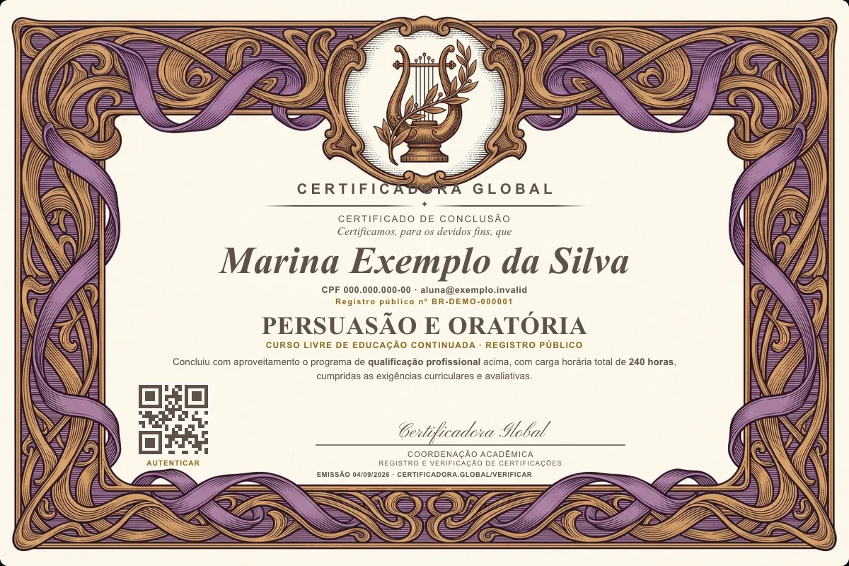 Capa do curso Persuasão e Oratória