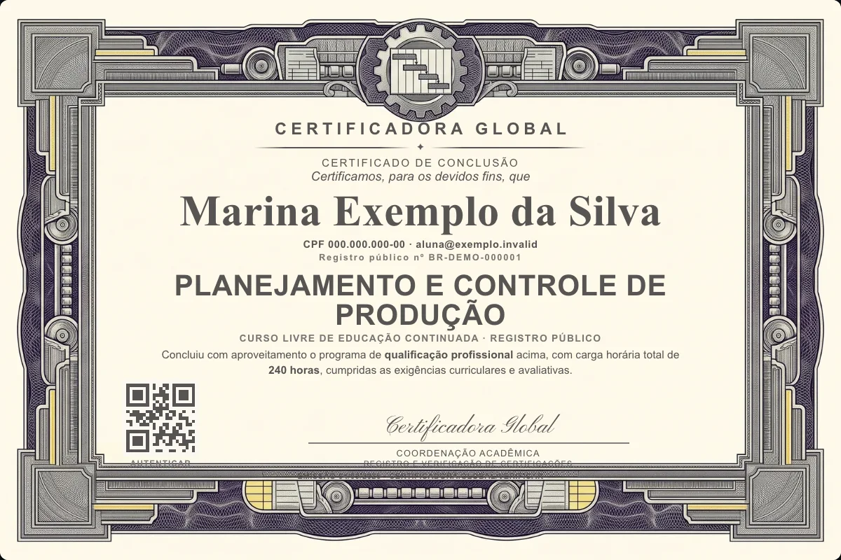 Capa do curso Planejamento e Controle de Produção