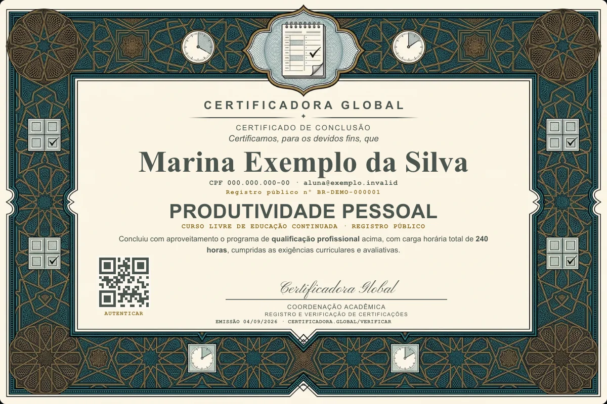 Capa do curso Produtividade Pessoal