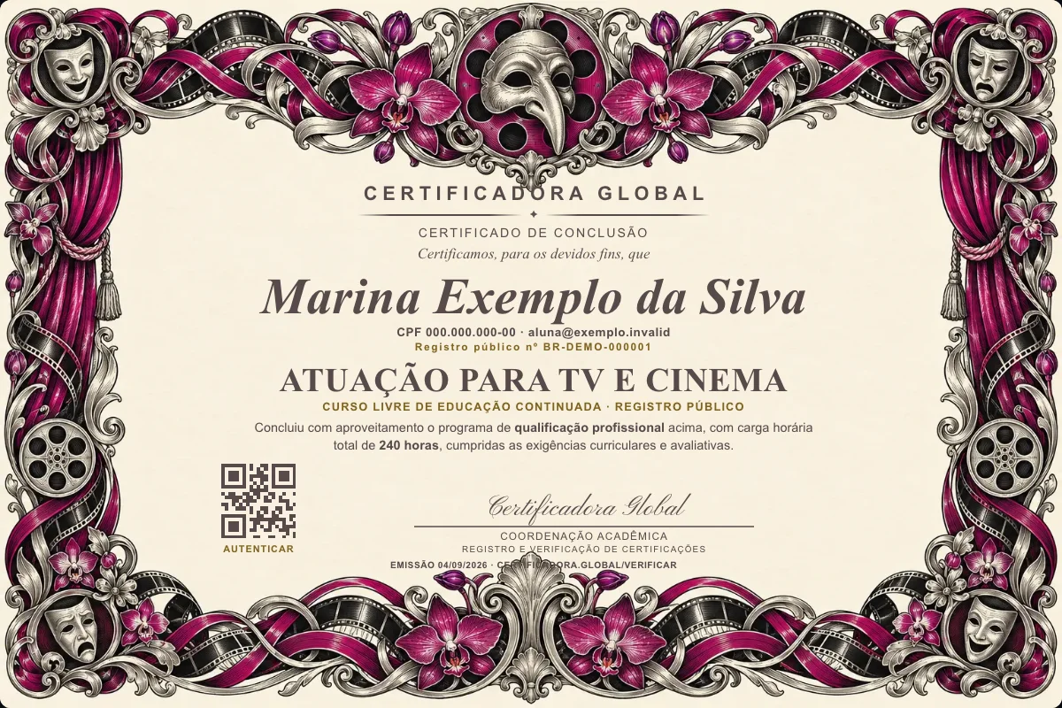 Capa do curso Atuação para Tv e Cinema