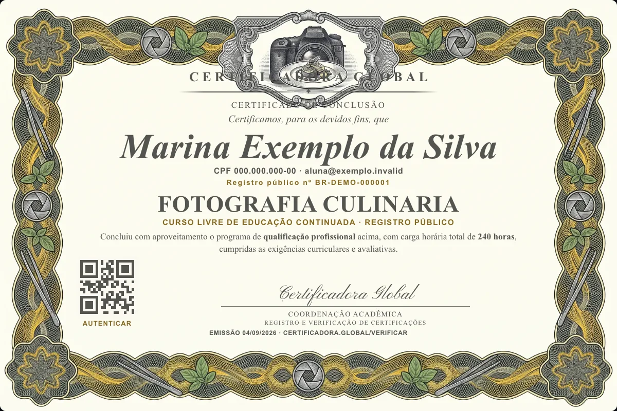 Capa do curso Fotografia Culinaria
