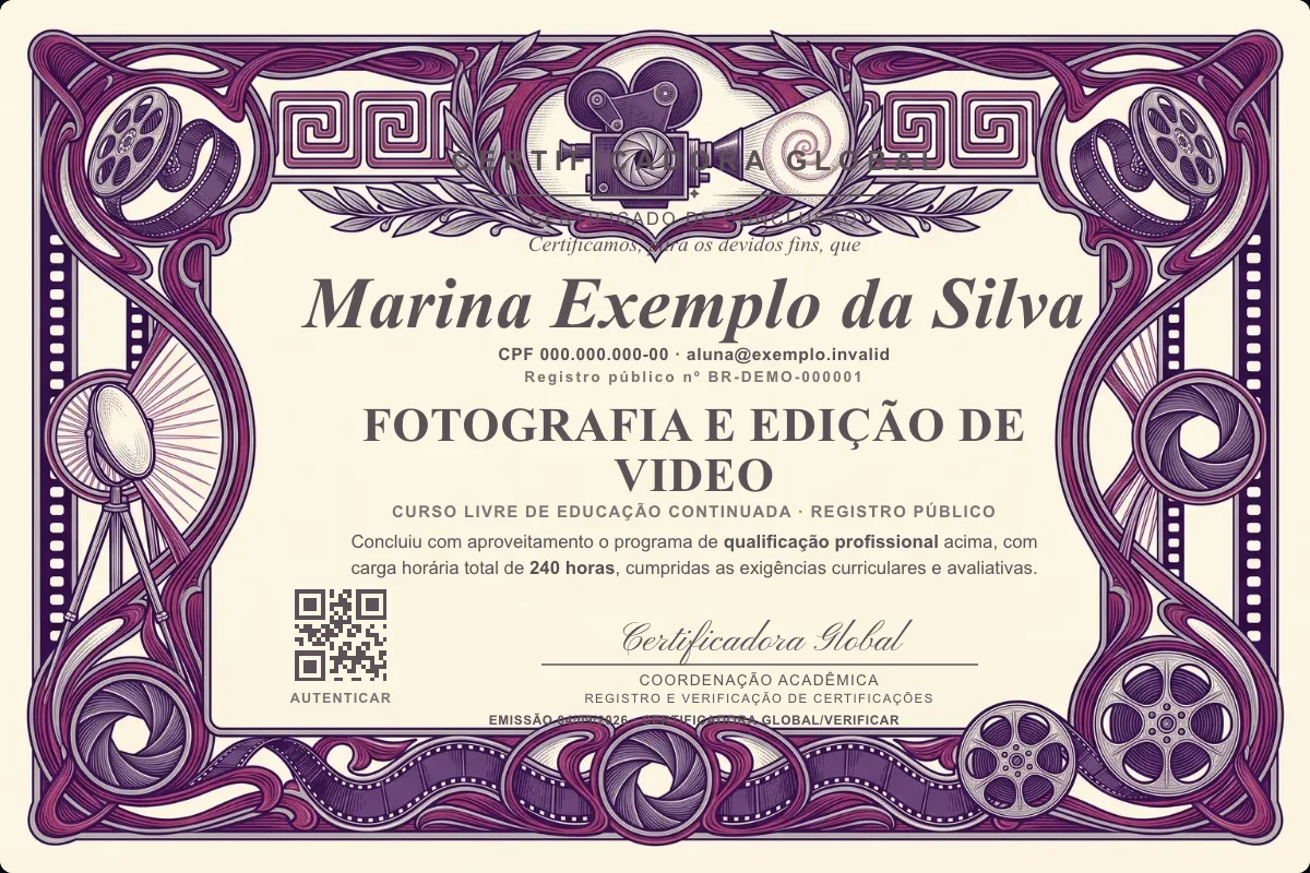 Capa do curso Fotografia e Edição de Video