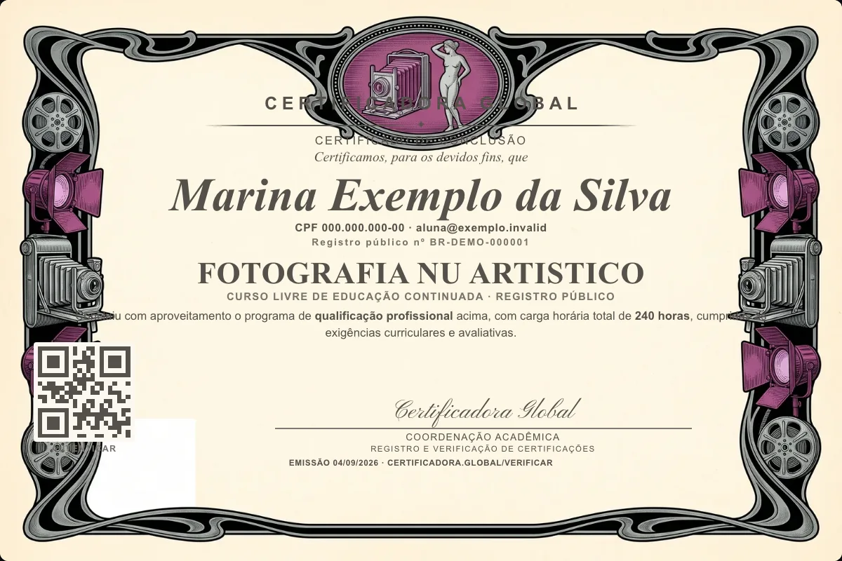 Capa do curso Fotografia Nu Artistico