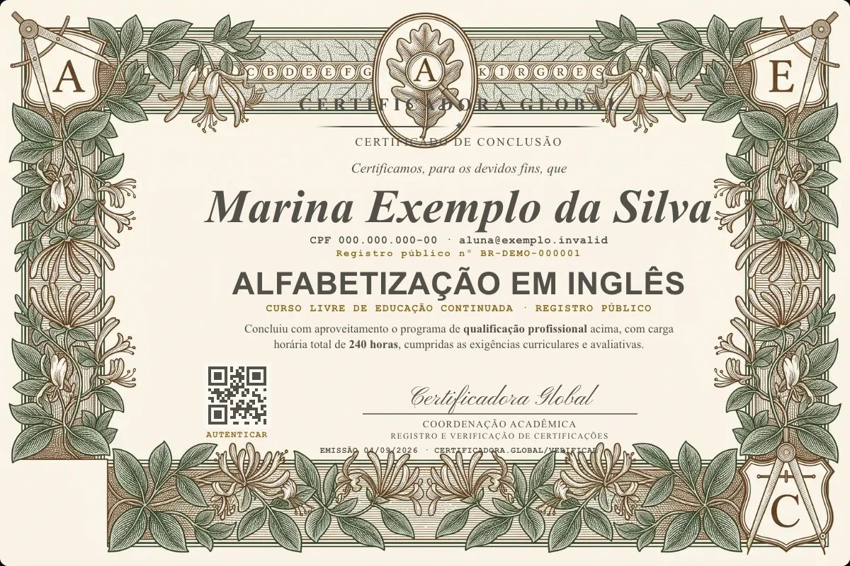 Capa do curso Alfabetização em Inglês