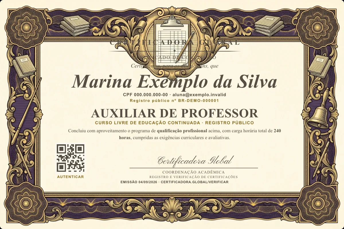 Capa do curso Auxiliar de Professor