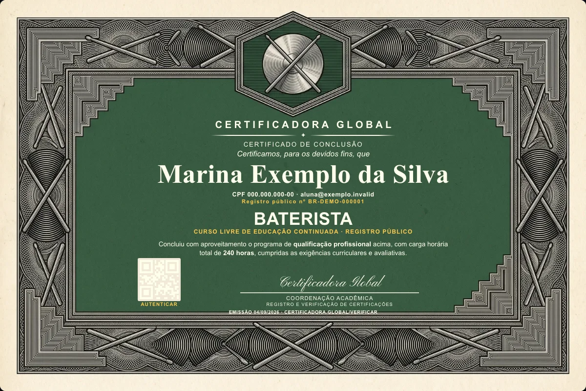 Capa do curso Baterista