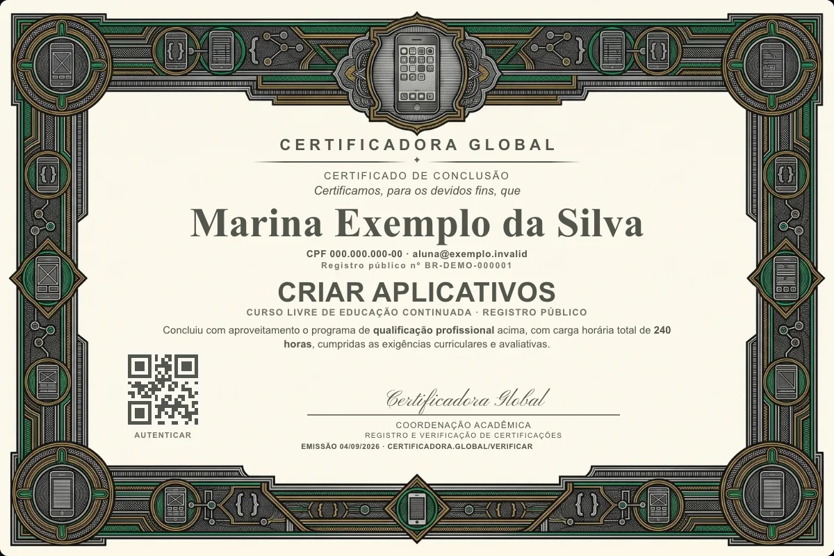 Capa do curso Criar Aplicativos