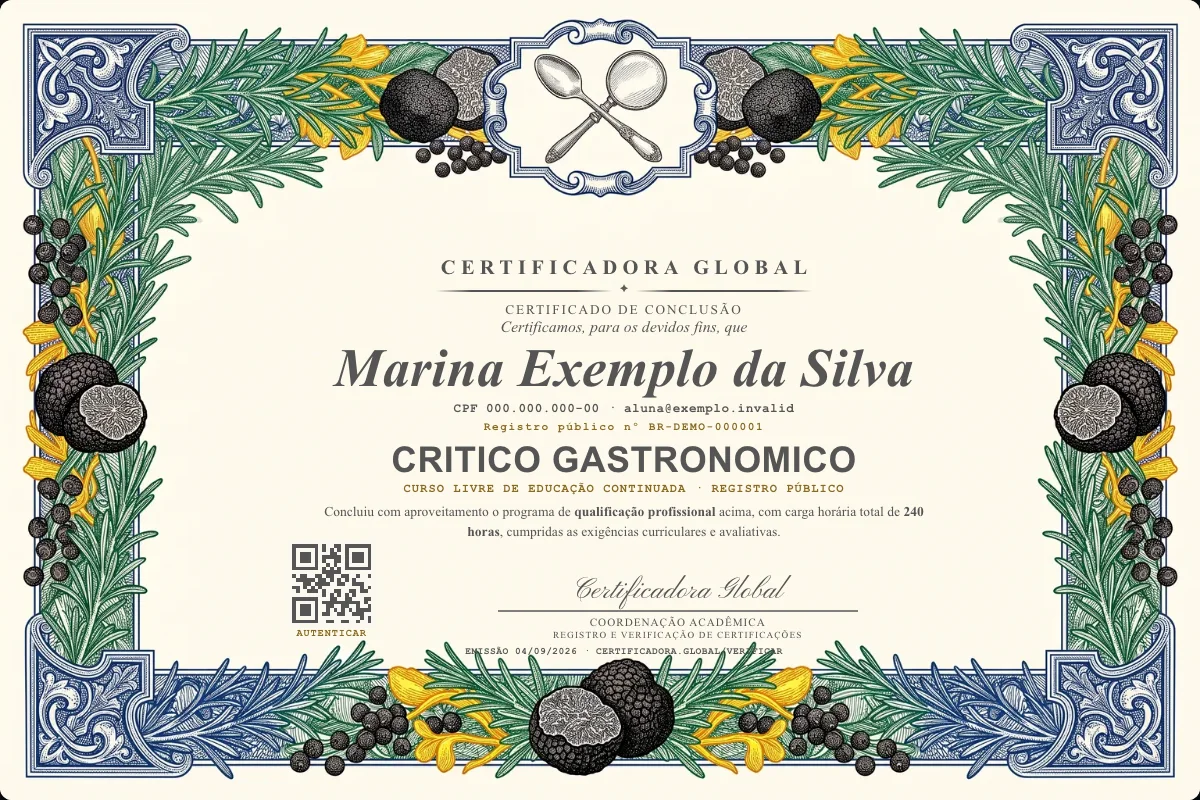 Capa do curso Critico Gastronomico