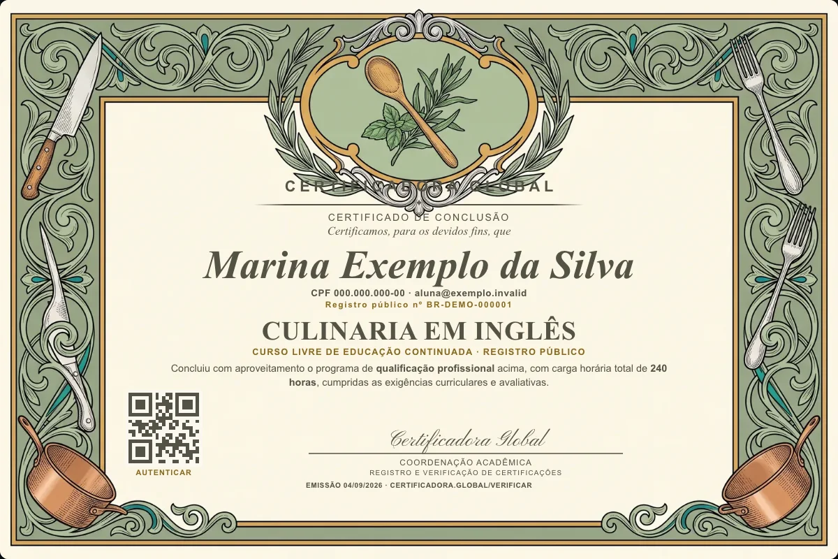 Capa do curso Culinaria em Inglês