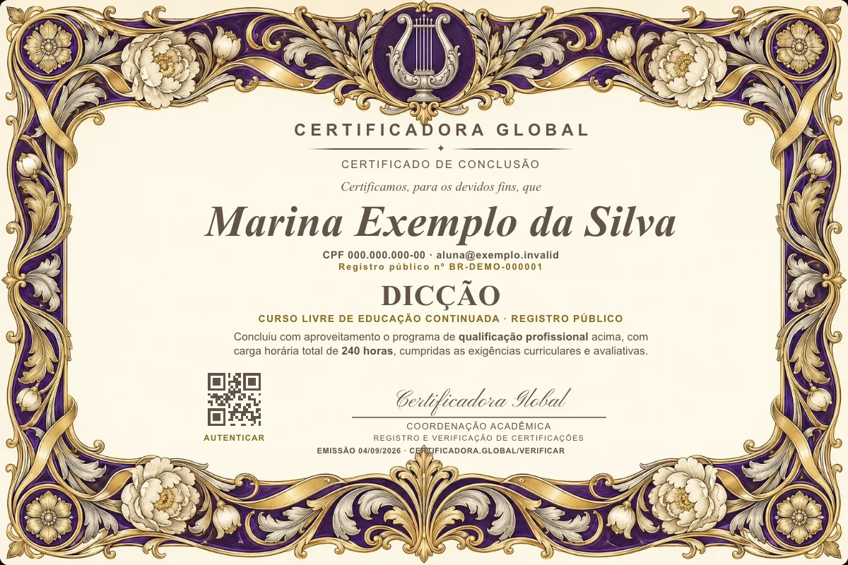 Capa do curso Dicção