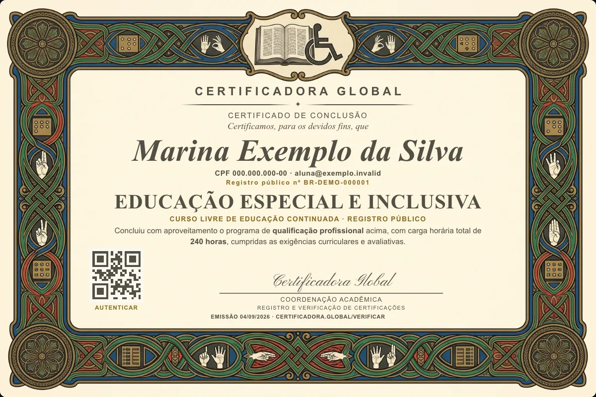 Capa do curso Educação Especial e Inclusiva