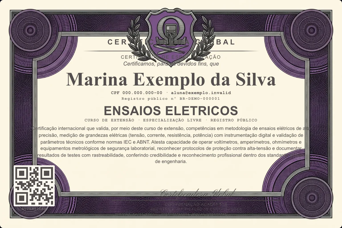 Capa do curso Ensaios Eletricos