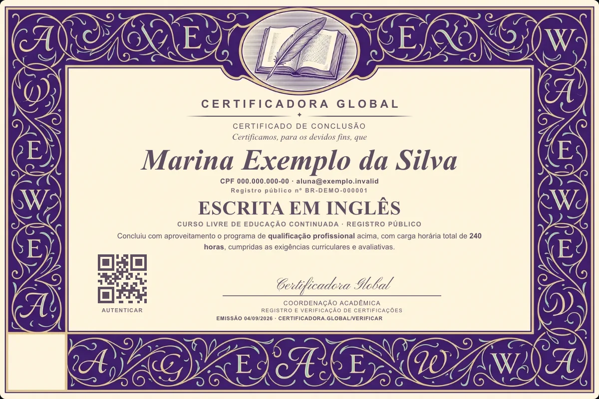 Capa do curso Escrita em Inglês
