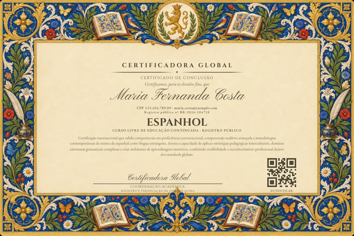 Certificado real do curso Espanhol