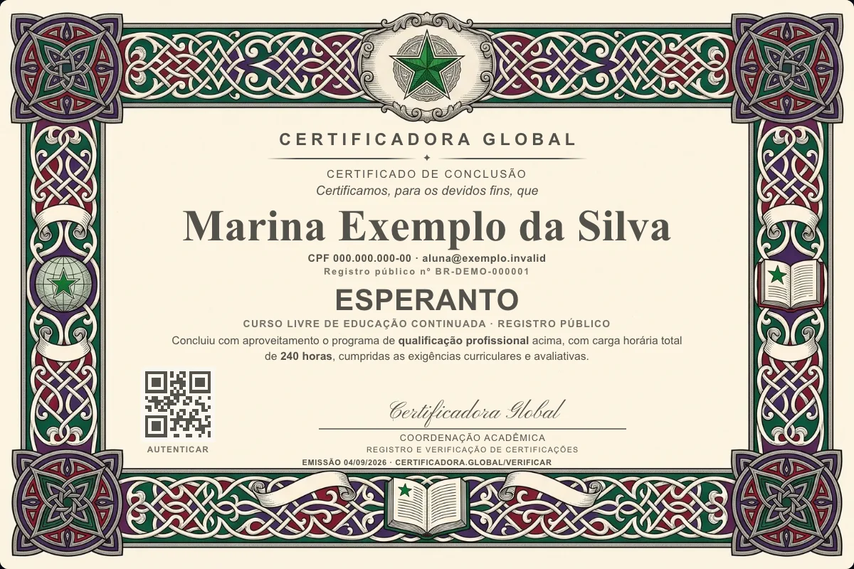 Capa do curso Esperanto