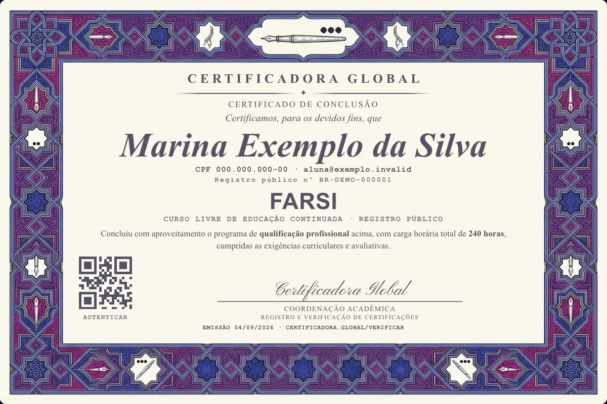 Capa do curso Farsi
