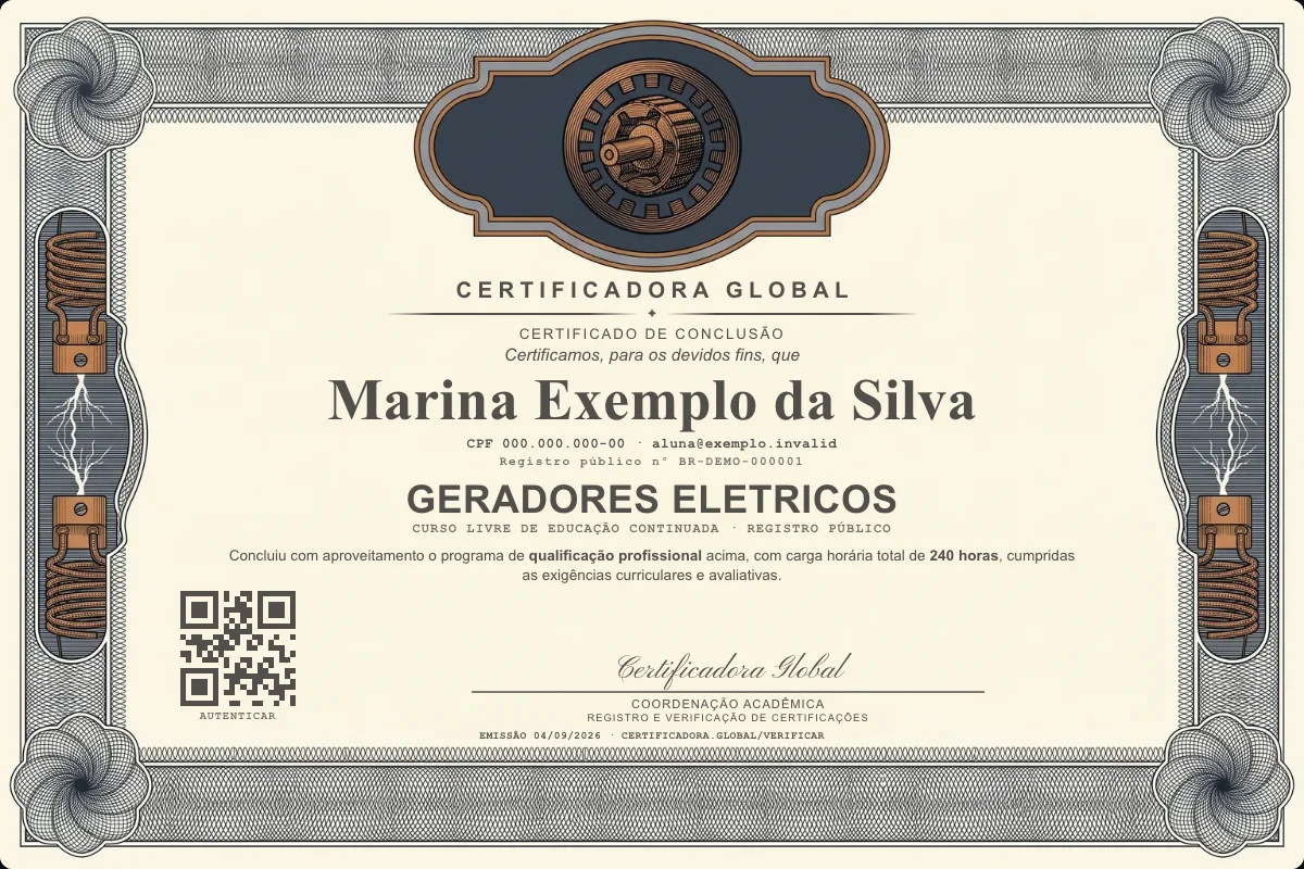 Capa do curso Geradores Eletricos
