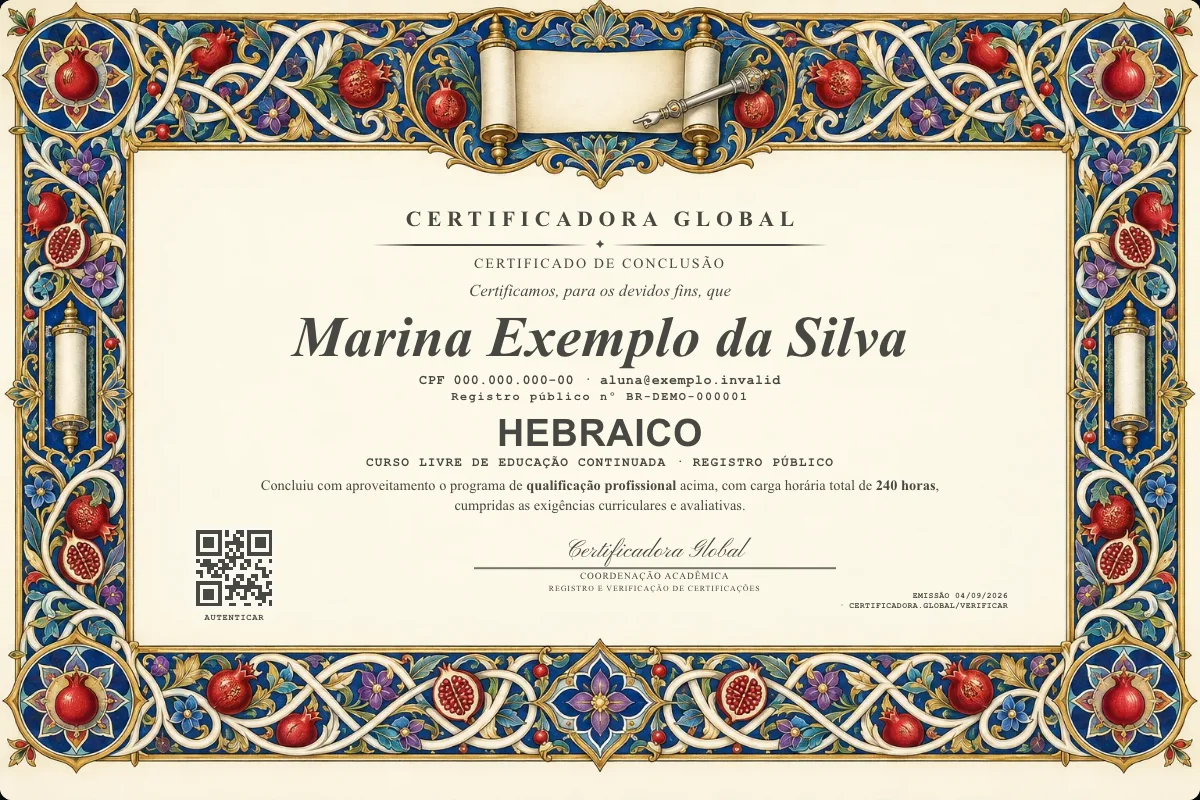 Capa do curso Hebraico