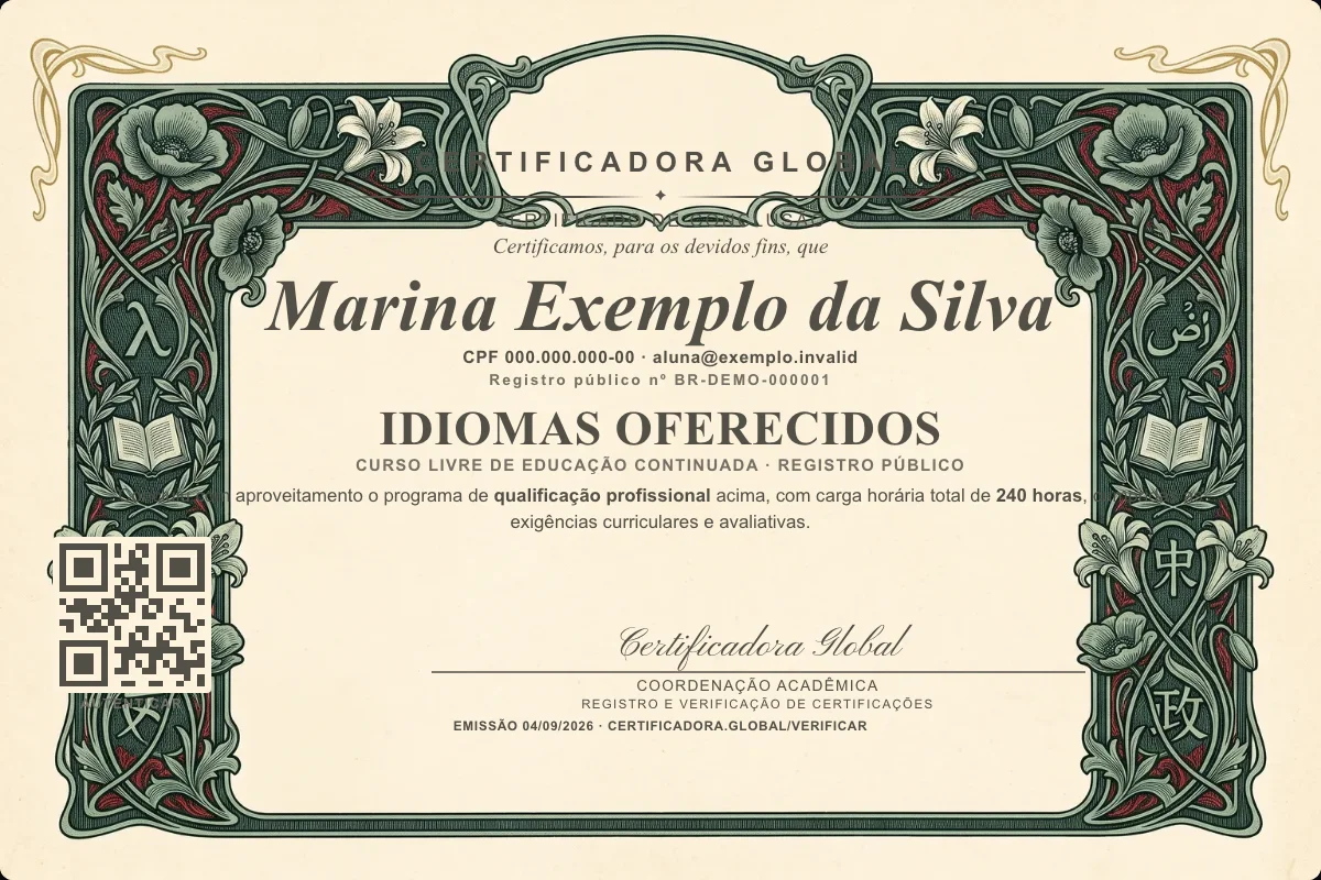 Capa do curso Idiomas Oferecidos