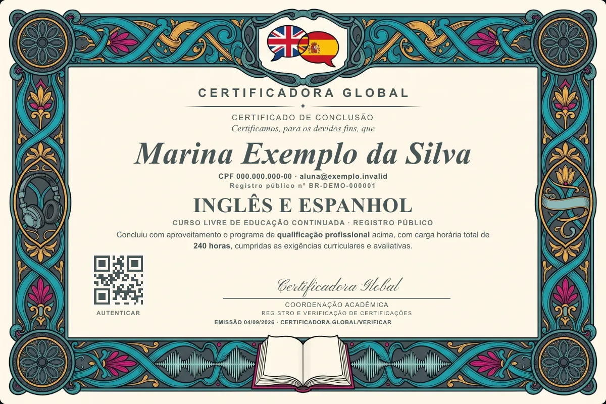 Capa do curso Inglês e Espanhol